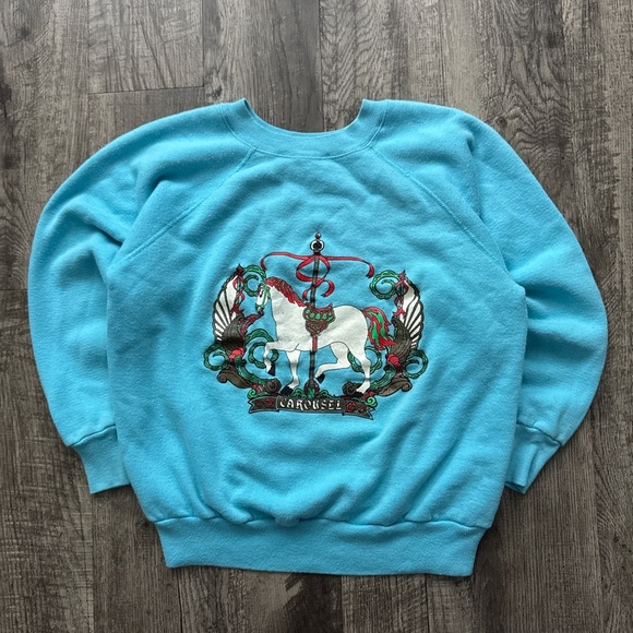 Vintage 80s Carousal Horse Raglan Sweatshirt - Picture 1 of 5